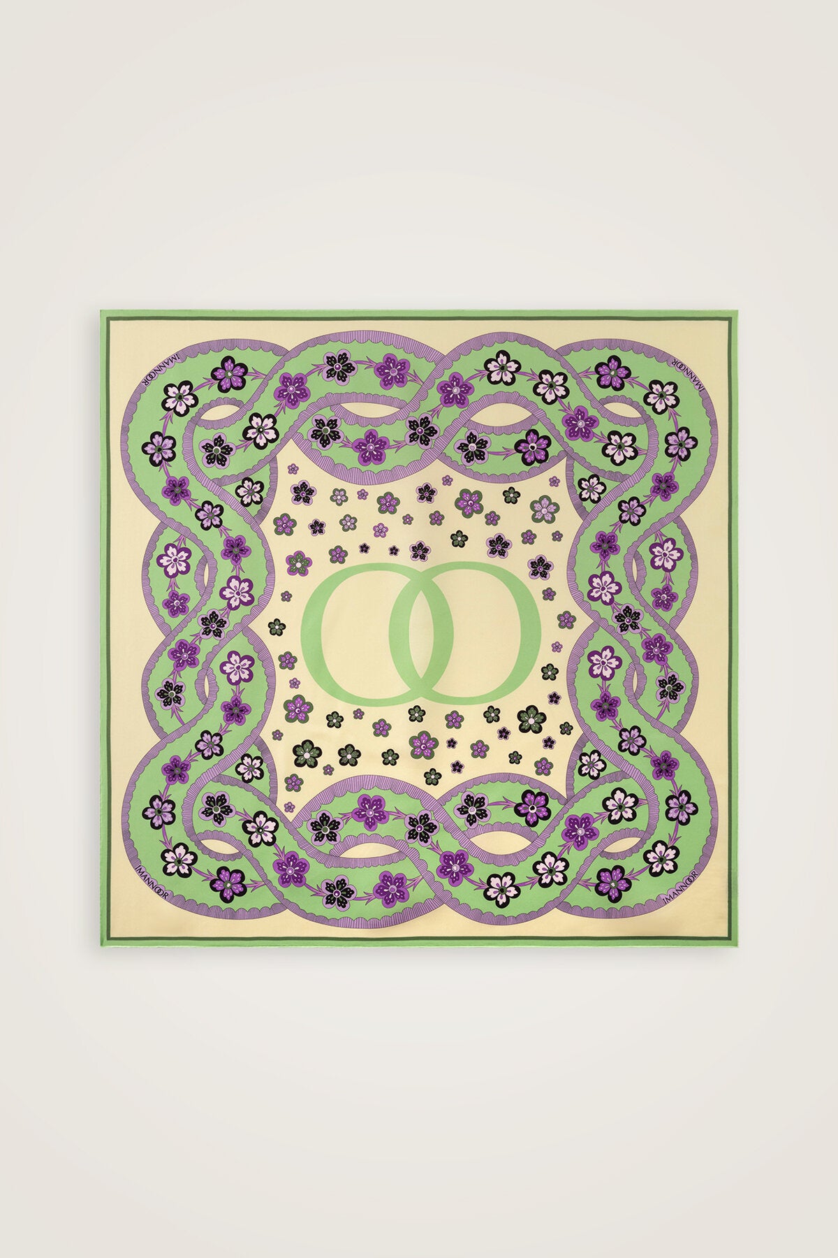 Örgü Yeşil-Lila Tivil İpek Eşarp 90x90