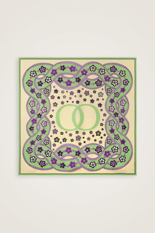 Örgü Yeşil-Lila Tivil İpek Eşarp 90x90
