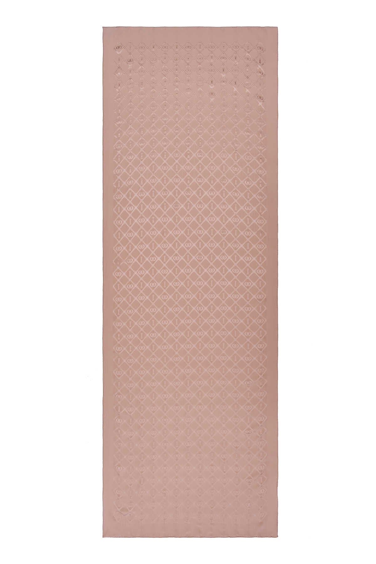 Oryantal Kafes Bej Jakarlı İpek Şal 70x200