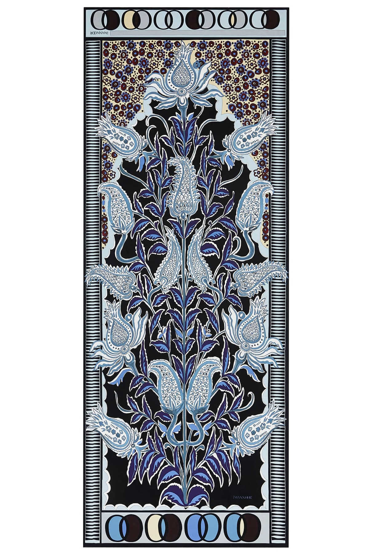 Osmanlı Çiçeği Mavi Krep İpek Şal 80x200