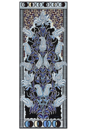 Osmanlı Çiçeği Mavi Krep İpek Şal 80x200