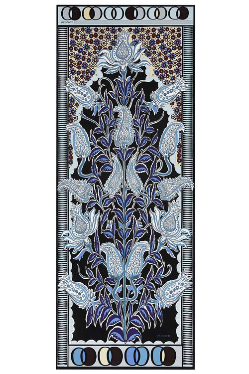 Osmanlı Çiçeği Mavi Krep İpek Şal 80x200