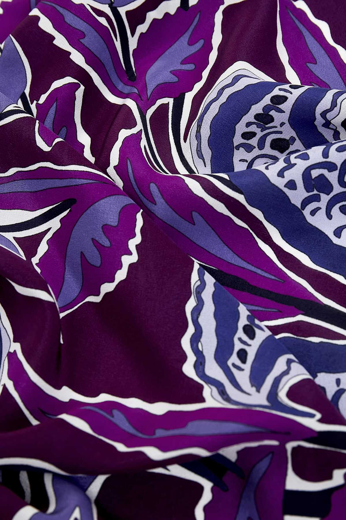 Osmanlı Çiçeği Mor Krep İpek Şal 80x200