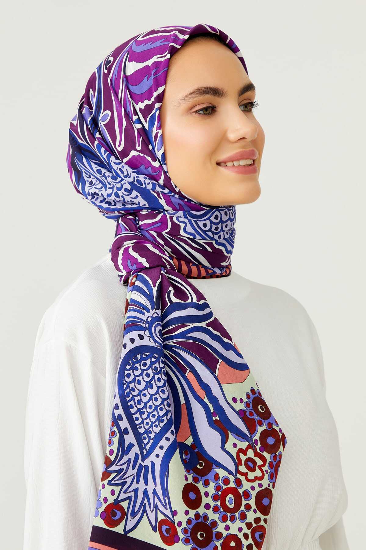 Osmanlı Çiçeği Mor Krep İpek Şal 80x200