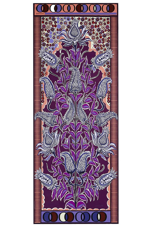 Osmanlı Çiçeği Mor Krep İpek Şal 80x200