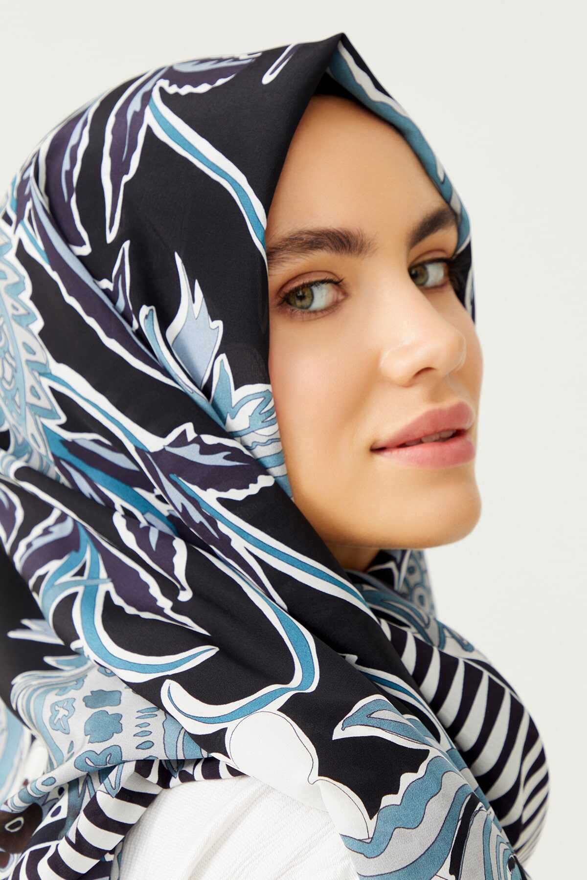 Osmanlı Çiçeği Siyah Krep İpek Şal 80x200