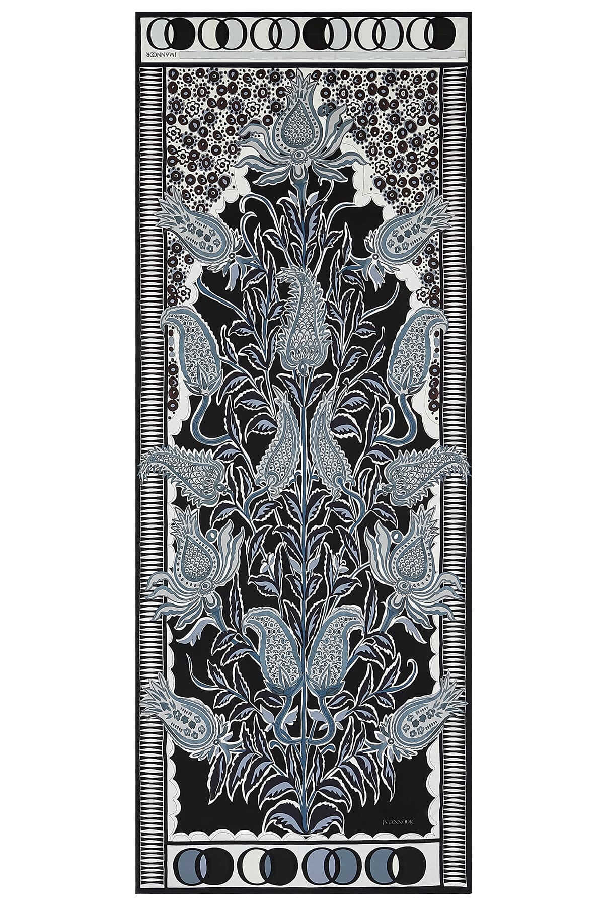 Osmanlı Çiçeği Siyah Krep İpek Şal 80x200