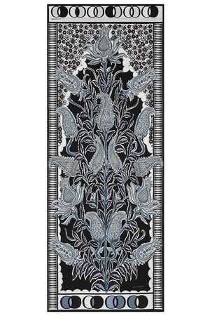 Osmanlı Çiçeği Siyah Krep İpek Şal 80x200