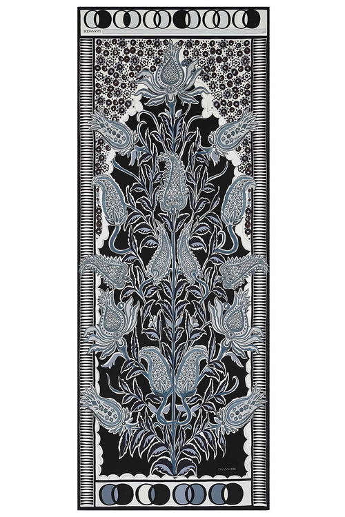 Osmanlı Çiçeği Siyah Krep İpek Şal 80x200