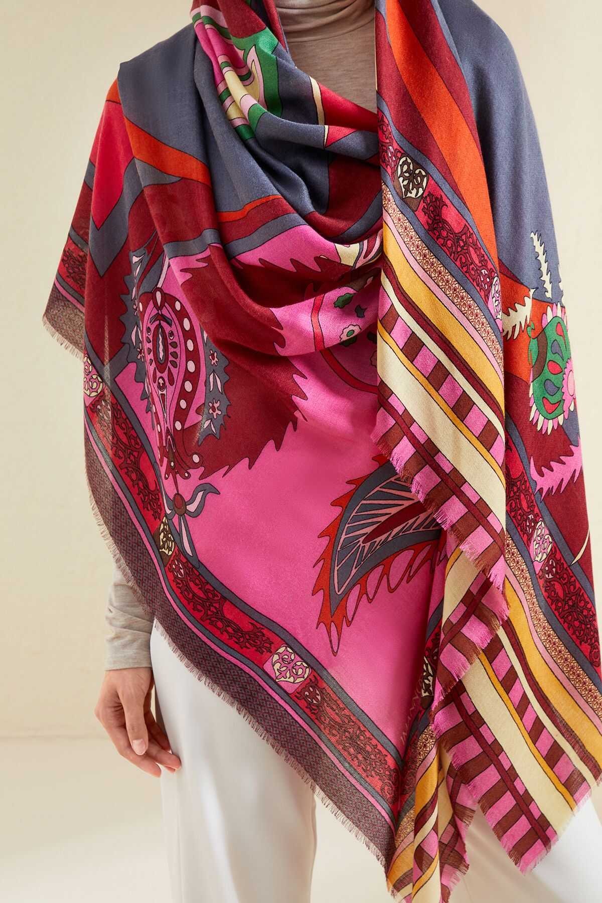 Ottoman Pembe Kaşmir İpek Şal 100x200