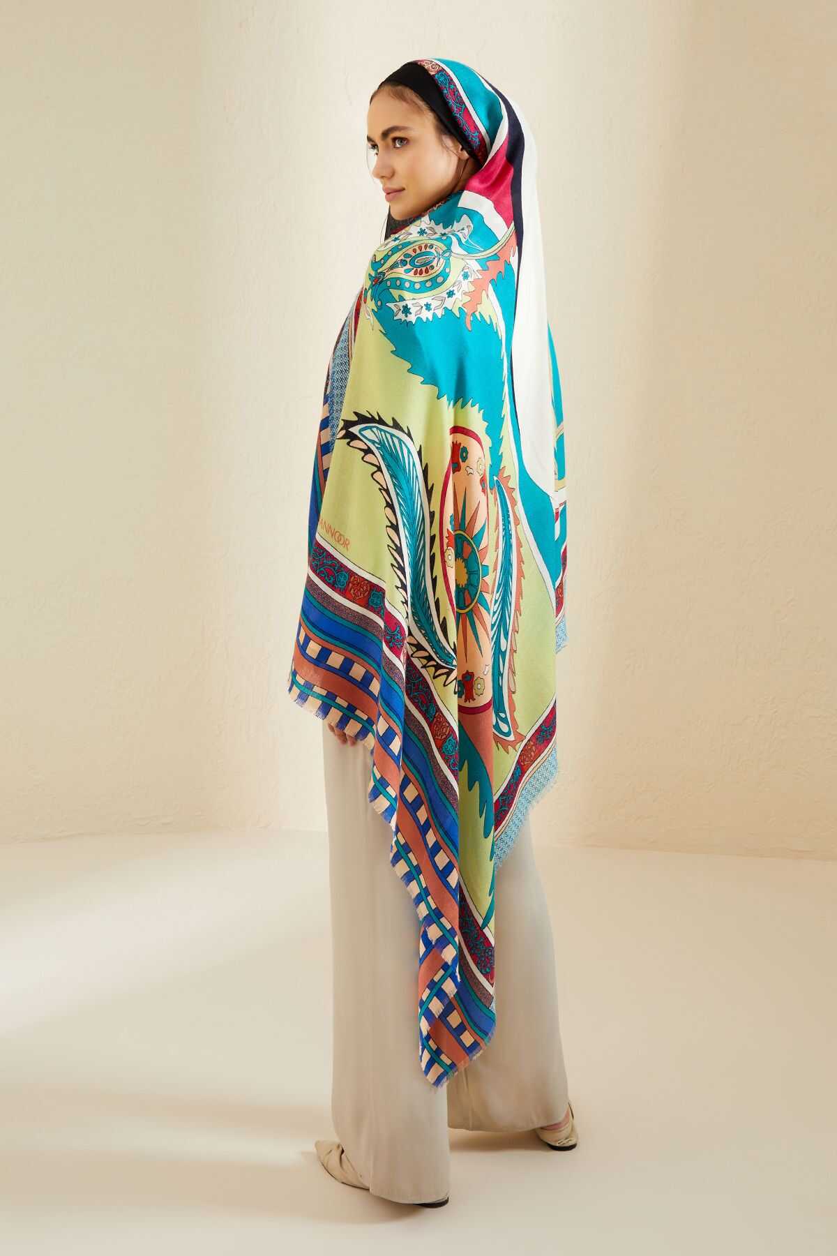 Ottoman Yeşil Kaşmir İpek Şal 100x200