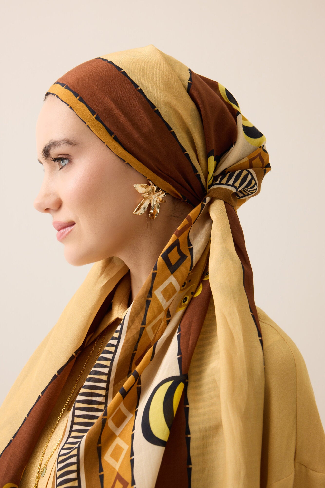 Papatya Noor Hardal Pamuk Floş Şal 70x210