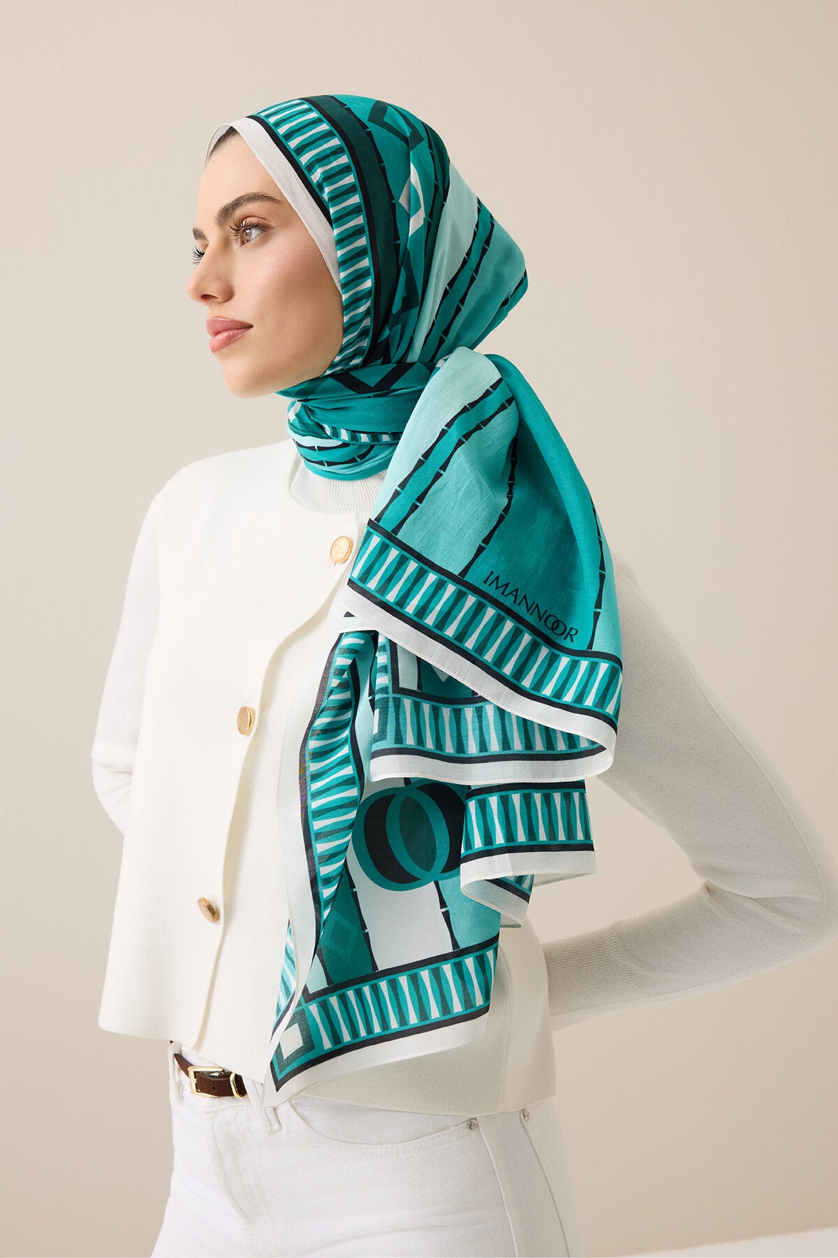 Papatya Noor Yeşil Pamuk Floş Şal 70x210
