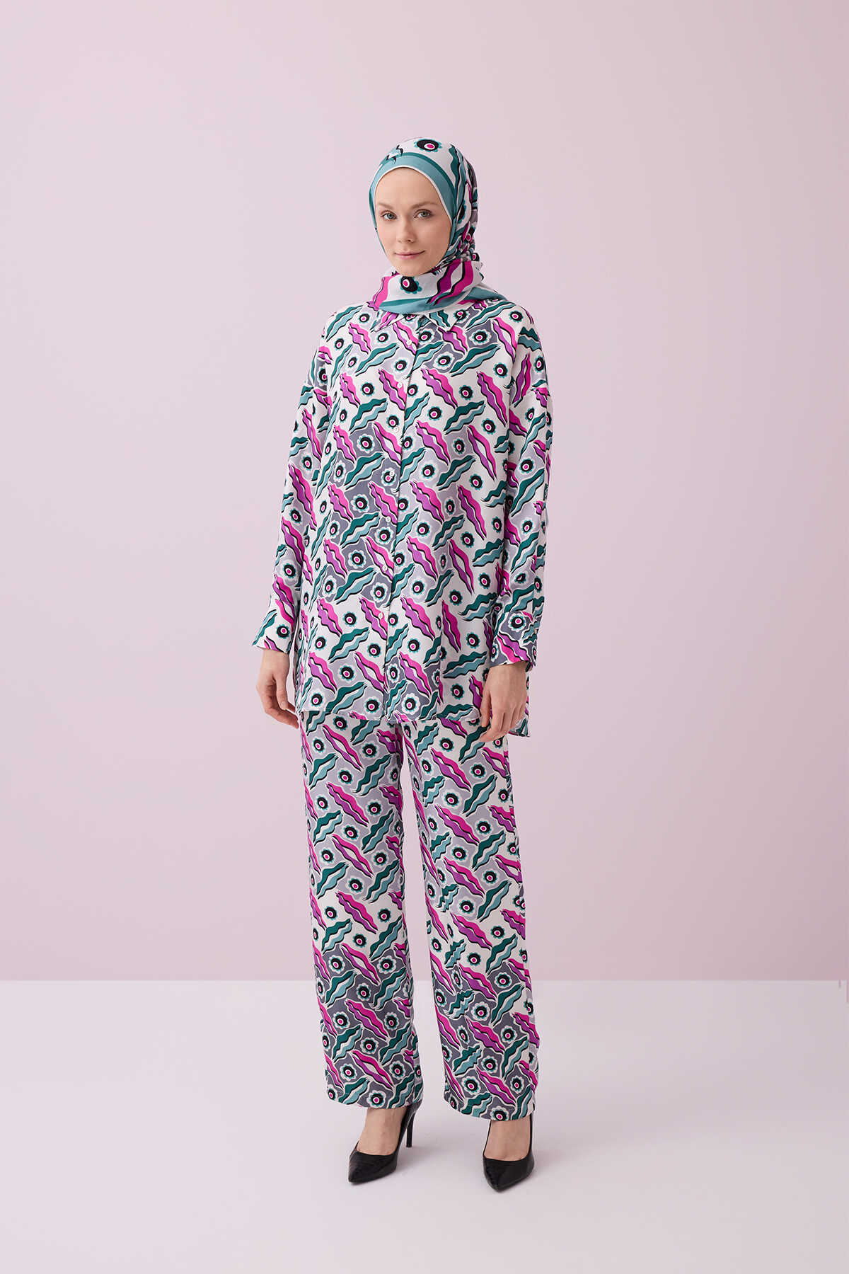 Pelenk Pembe Tivil İpek Pijama Gömlek