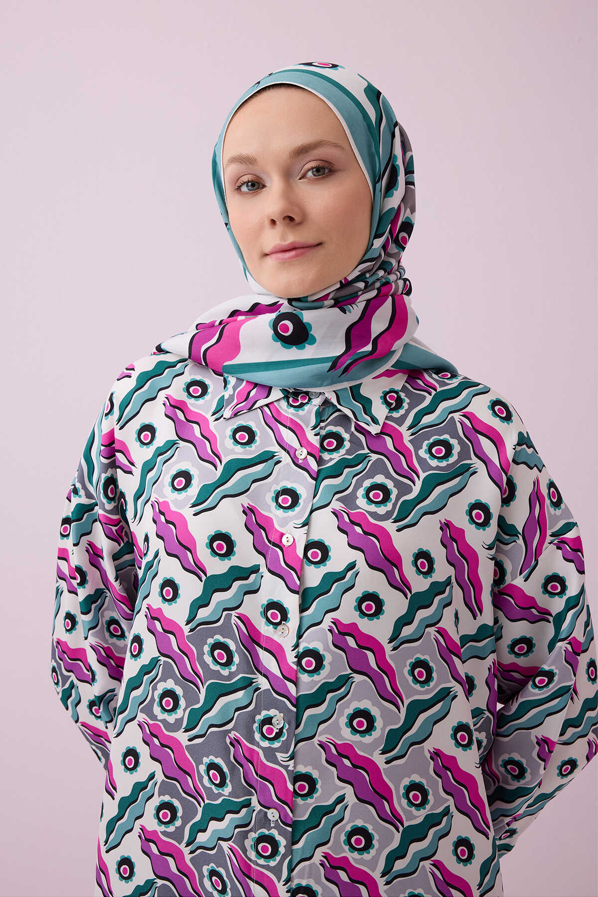 Pelenk Pembe Tivil İpek Pijama Gömlek
