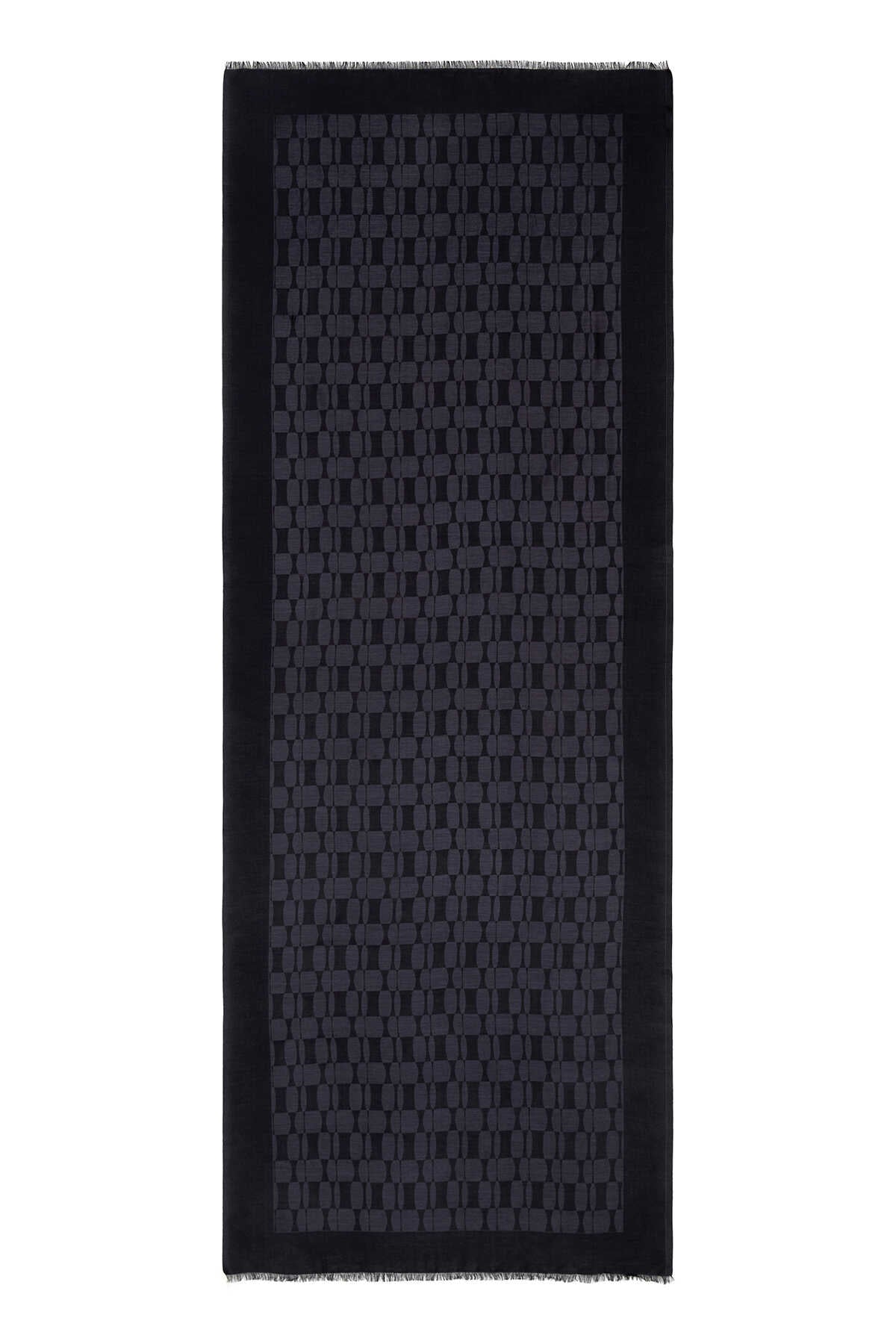 Petek Monogram Lacivert Kaşmir İpek Şal 70x210