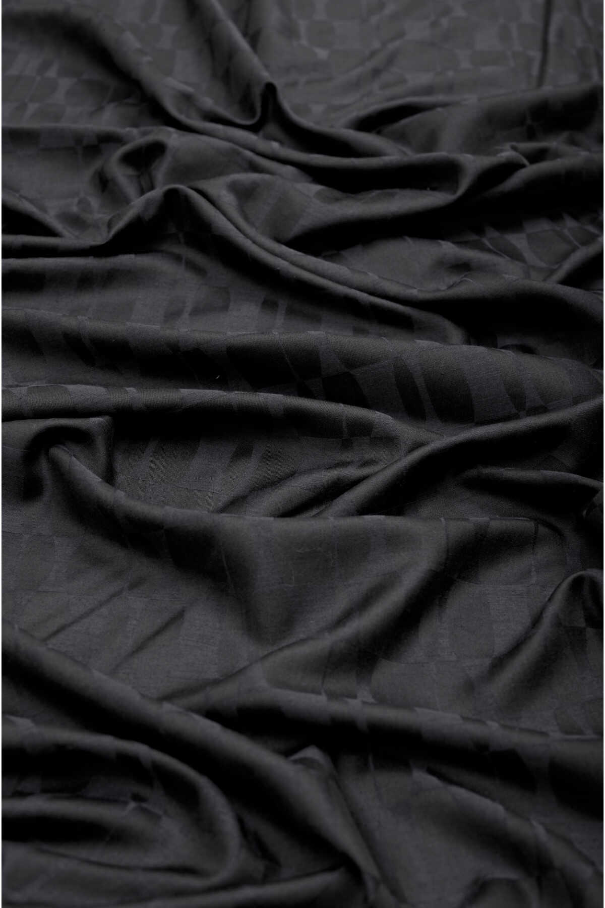 Petek Monogram Siyah Kaşmir İpek Şal 70x210