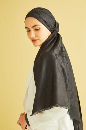 Petek Monogram Siyah Kaşmir İpek Şal 70x210