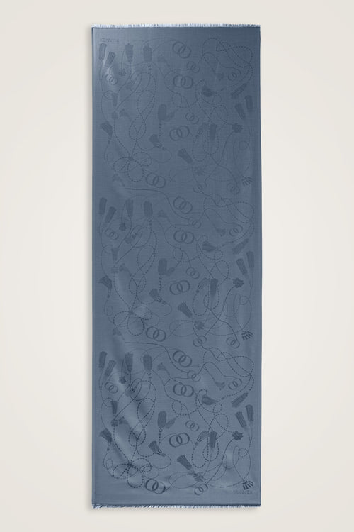 Püskül Noor Denim Jakar İpek Şal 70x200