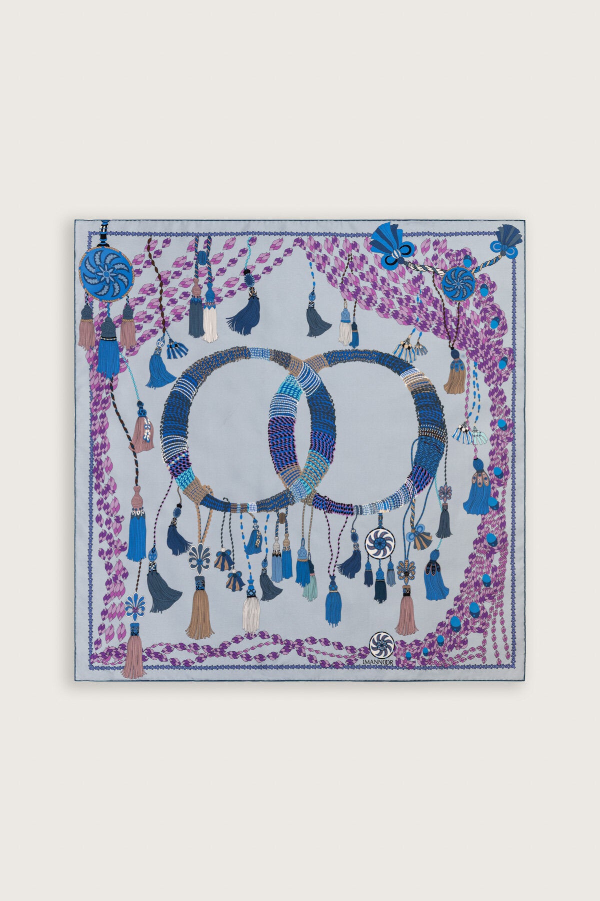 Püskül Noor Gri Tivil İpek Eşarp 90x90