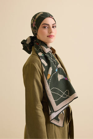 Püskül Noor Yeşil Floş Pamuk Şal 70x210