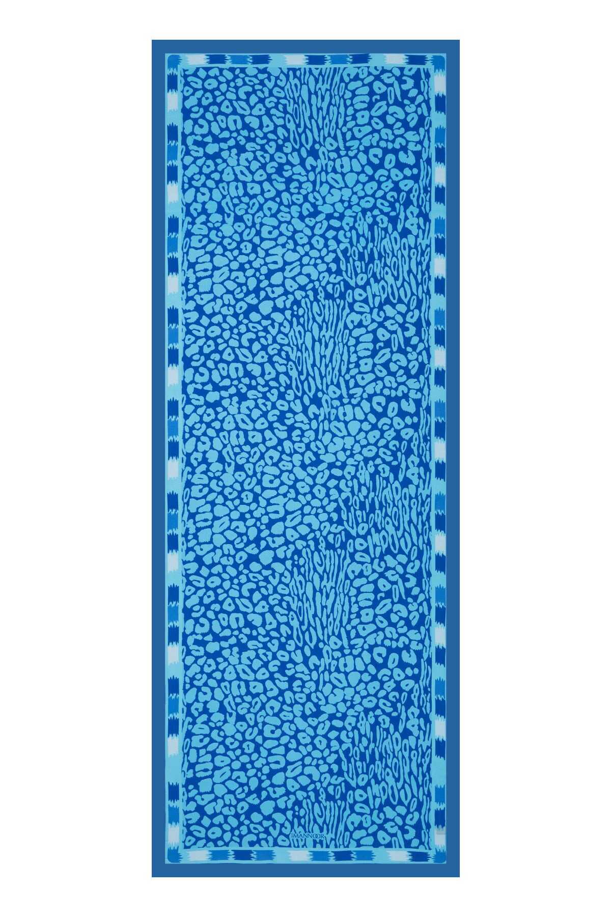 Sade Leopar Mavi Floş Viskon Şal 70x210