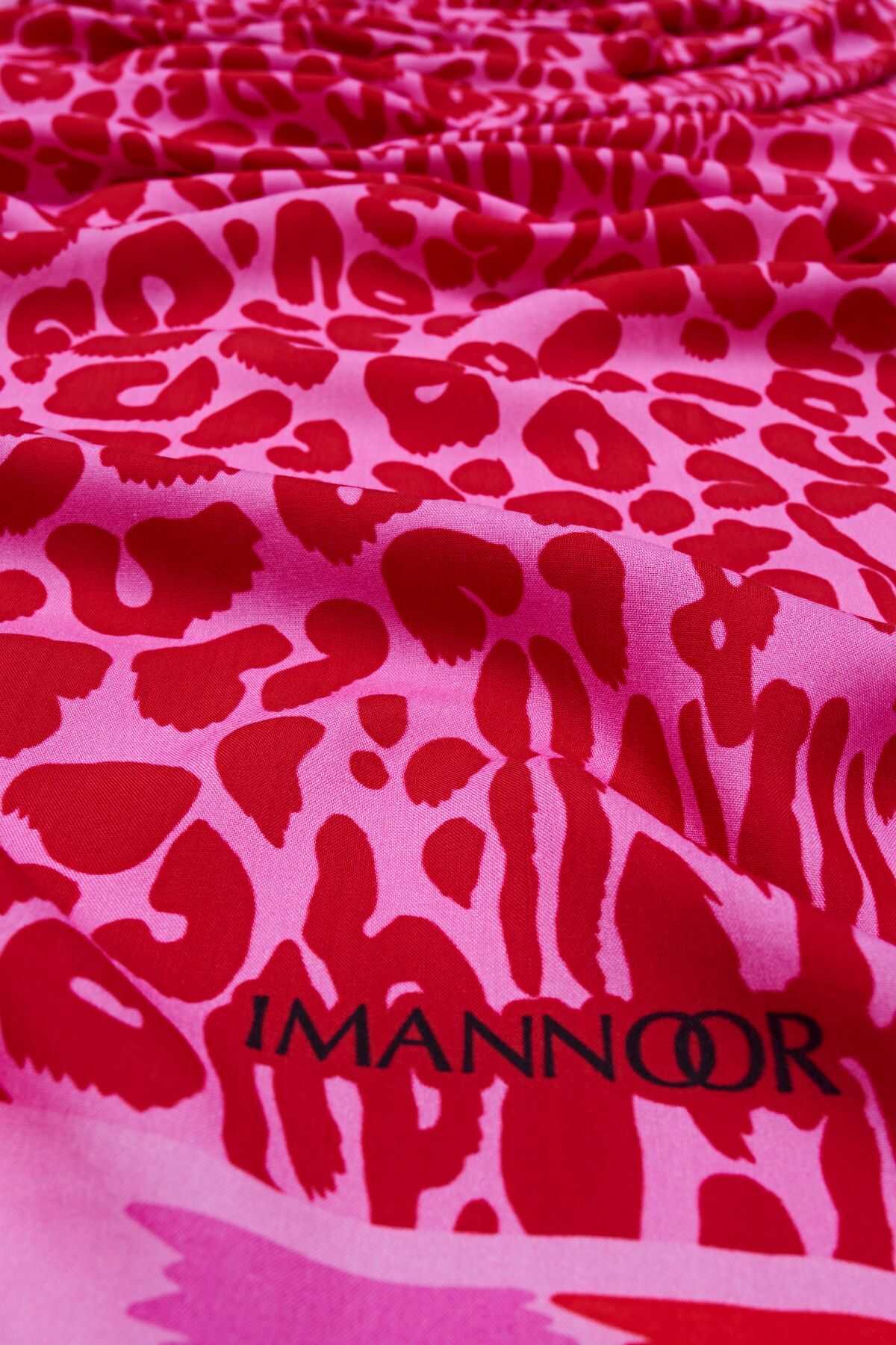 Sade Leopar Pembe Floş Viskon Şal 70x210