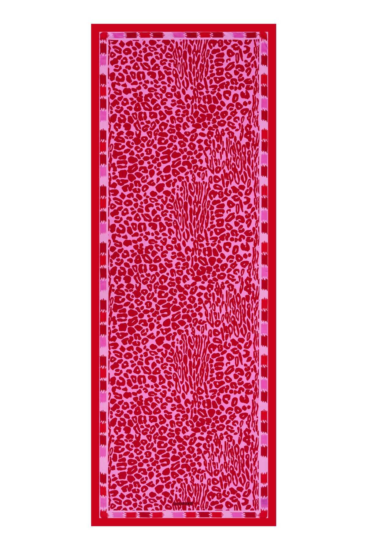 Sade Leopar Pembe Floş Viskon Şal 70x210