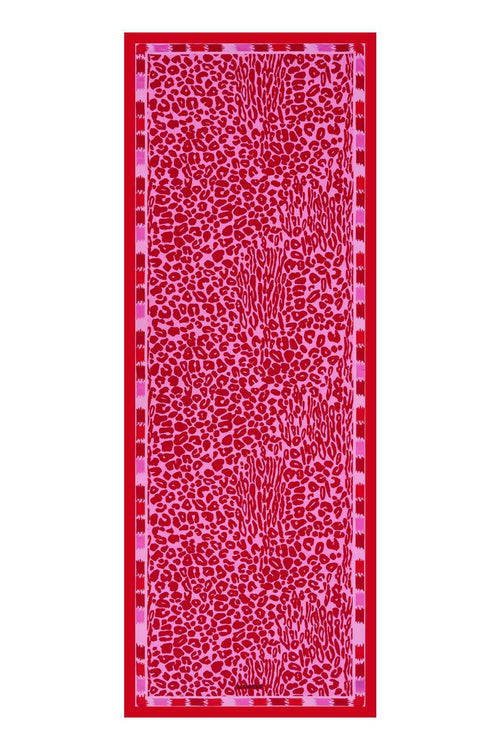 Sade Leopar Pembe Floş Viskon Şal 70x210