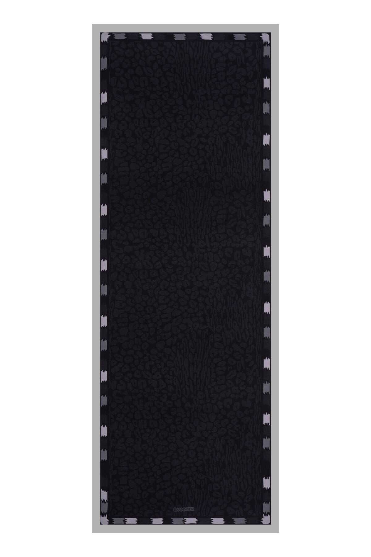 Sade Leopar Siyah Floş Viskon Şal 70x210