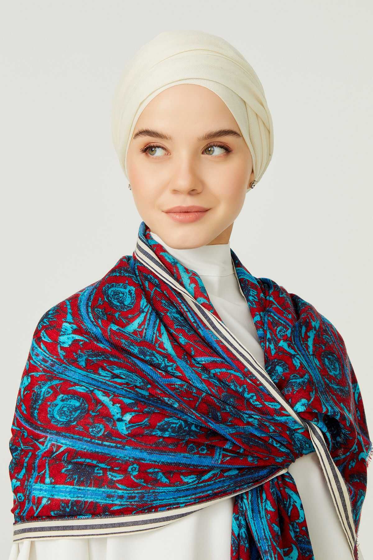 Şadırvan Turkuaz Yün Şal 70x210