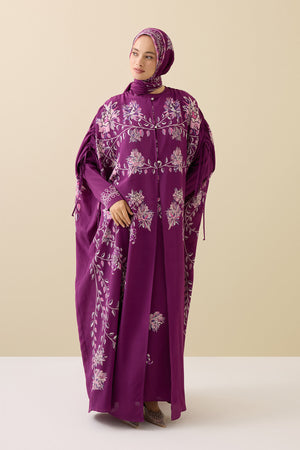 Şakayık Mürdüm İpek Abaya