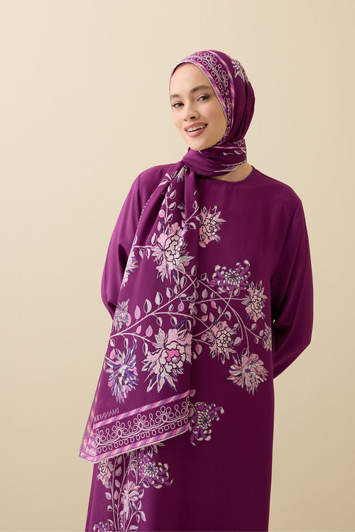 Şakayık Mürdüm Krep İpek Abaya Şalı 70x210