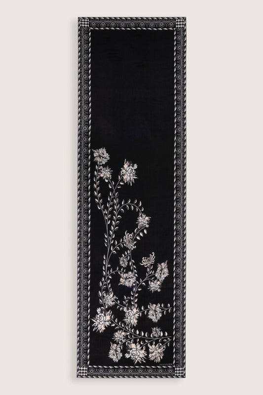 Şakayık Siyah-Gri Krep İpek Abaya Şalı 70x210