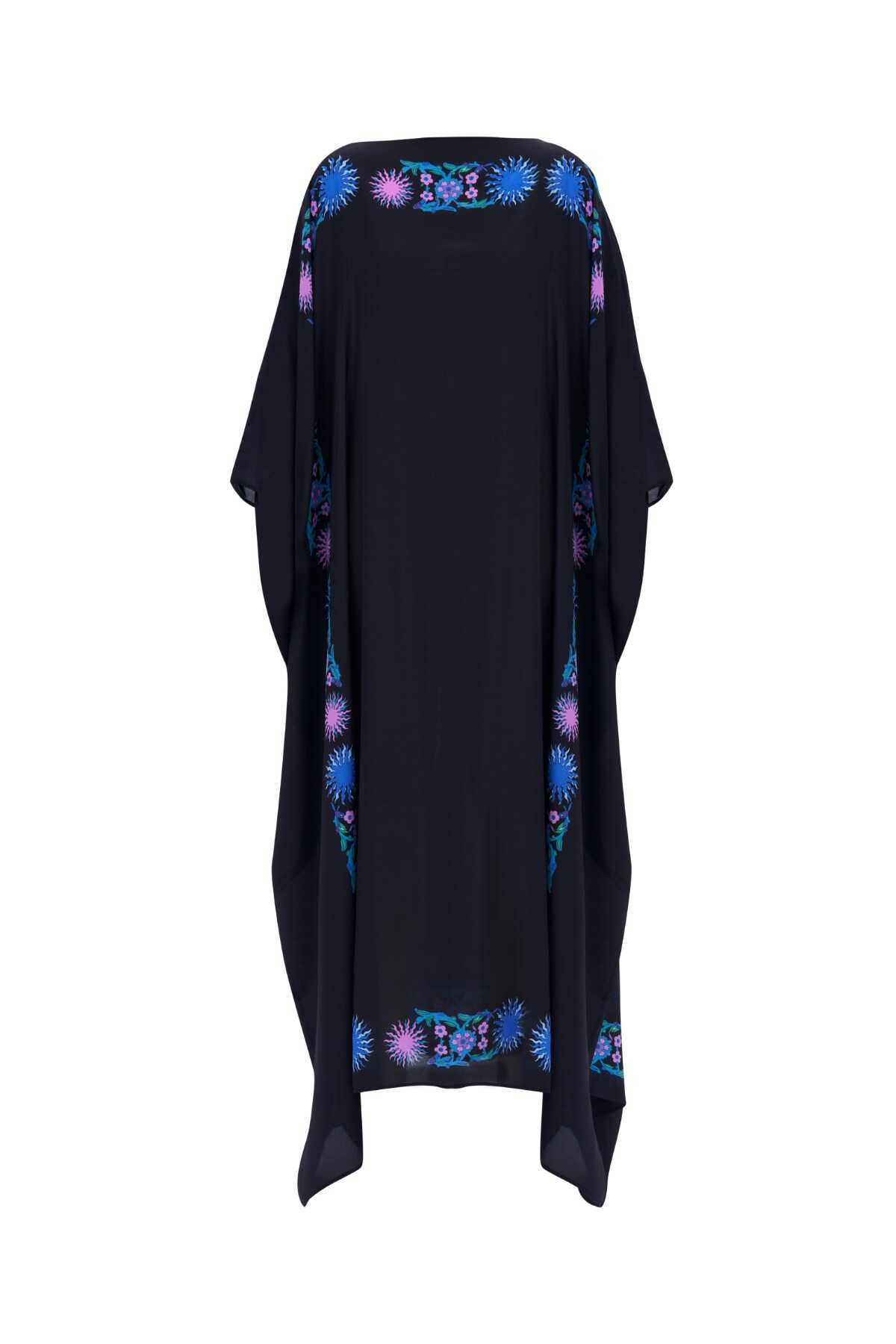 Şalimar Bordür Siyah Uzun İpek Kaftan