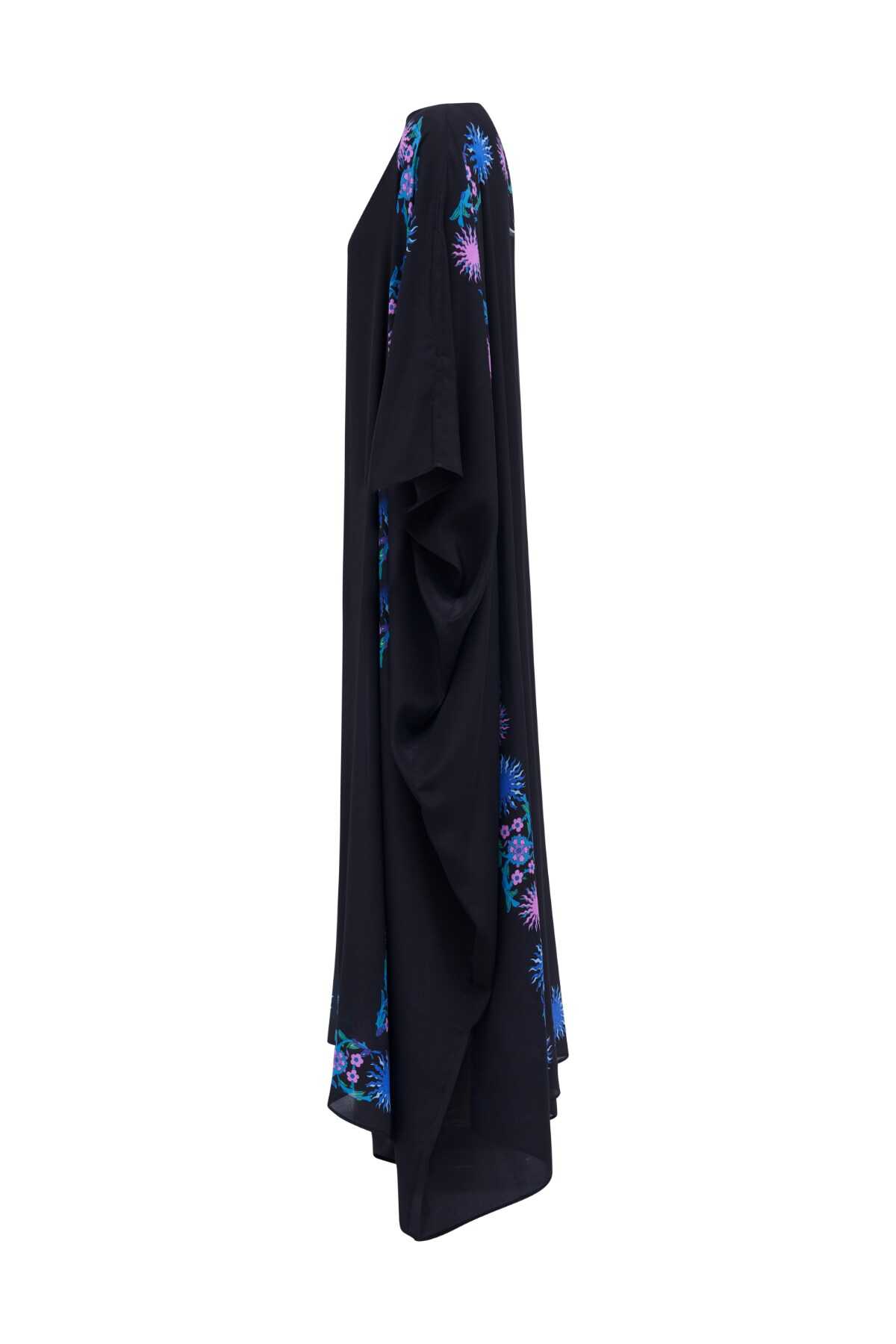 Şalimar Bordür Siyah Uzun İpek Kaftan