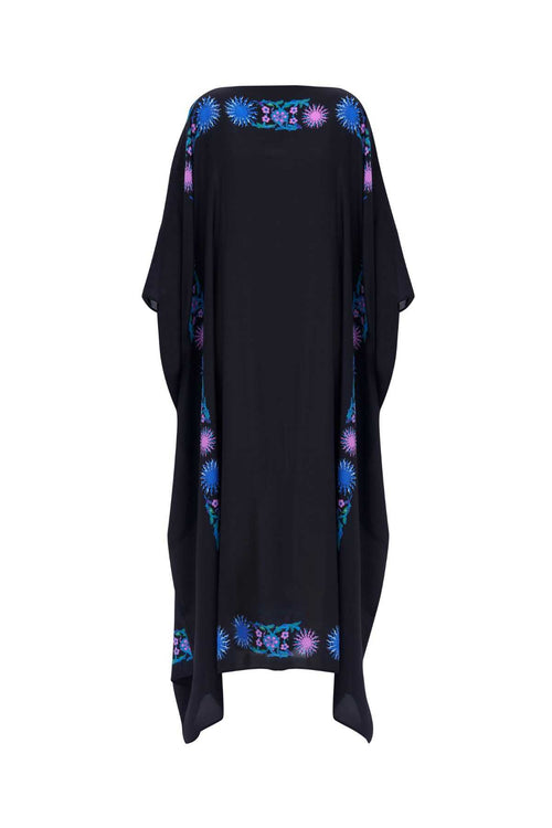 Şalimar Bordür Siyah Uzun İpek Kaftan