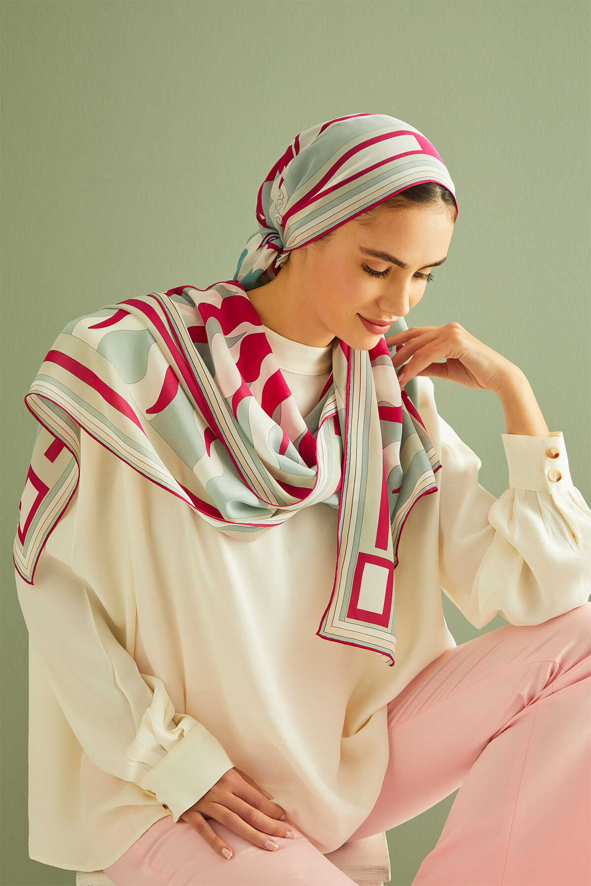 Şalimar Fuşya Krep İpek Şal 70x210