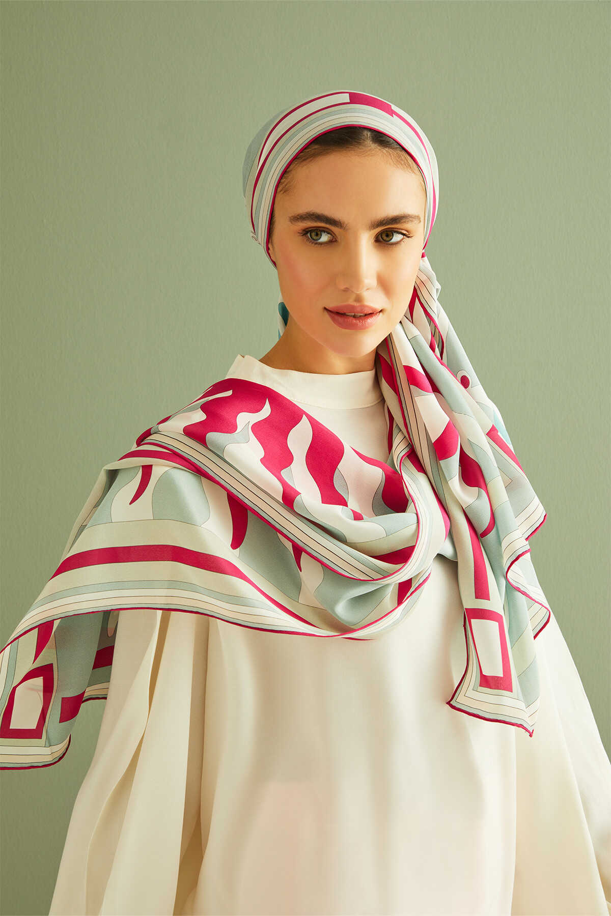 Şalimar Fuşya Krep İpek Şal 70x210