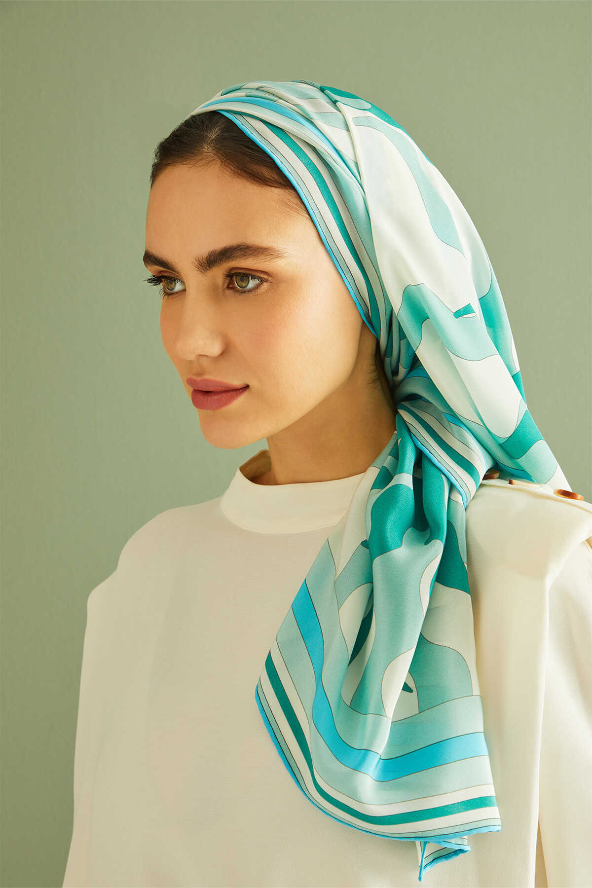 Şalimar Nil Yeşili Krep İpek Şal 70x210
