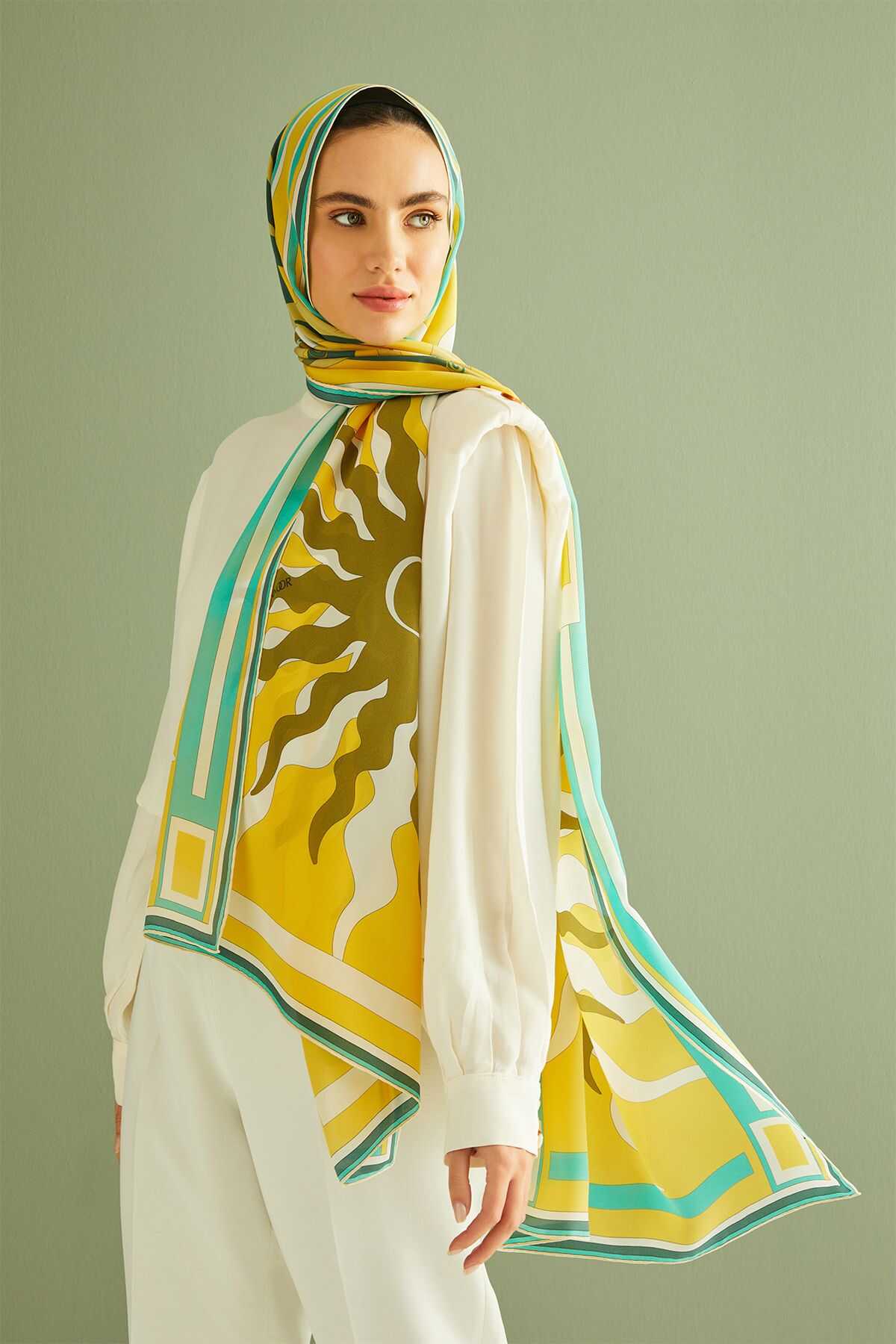 Şalimar Sarı Krep İpek Şal 70x210