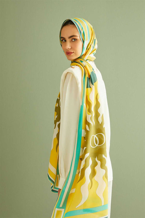 Şalimar Sarı Krep İpek Şal 70x210
