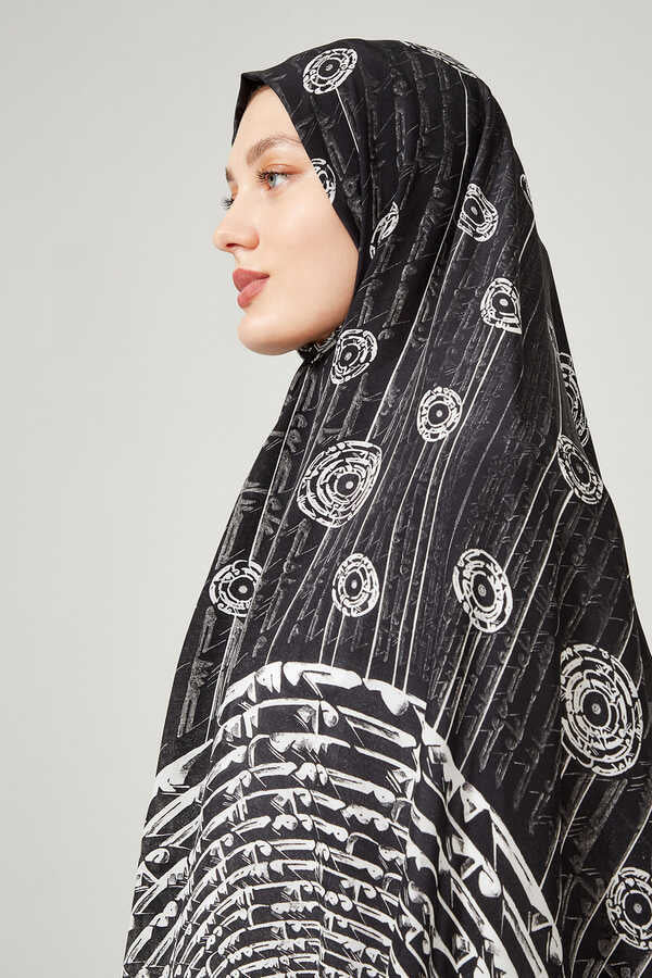 Samanyolu Siyah Saten İpek Şal 70x220