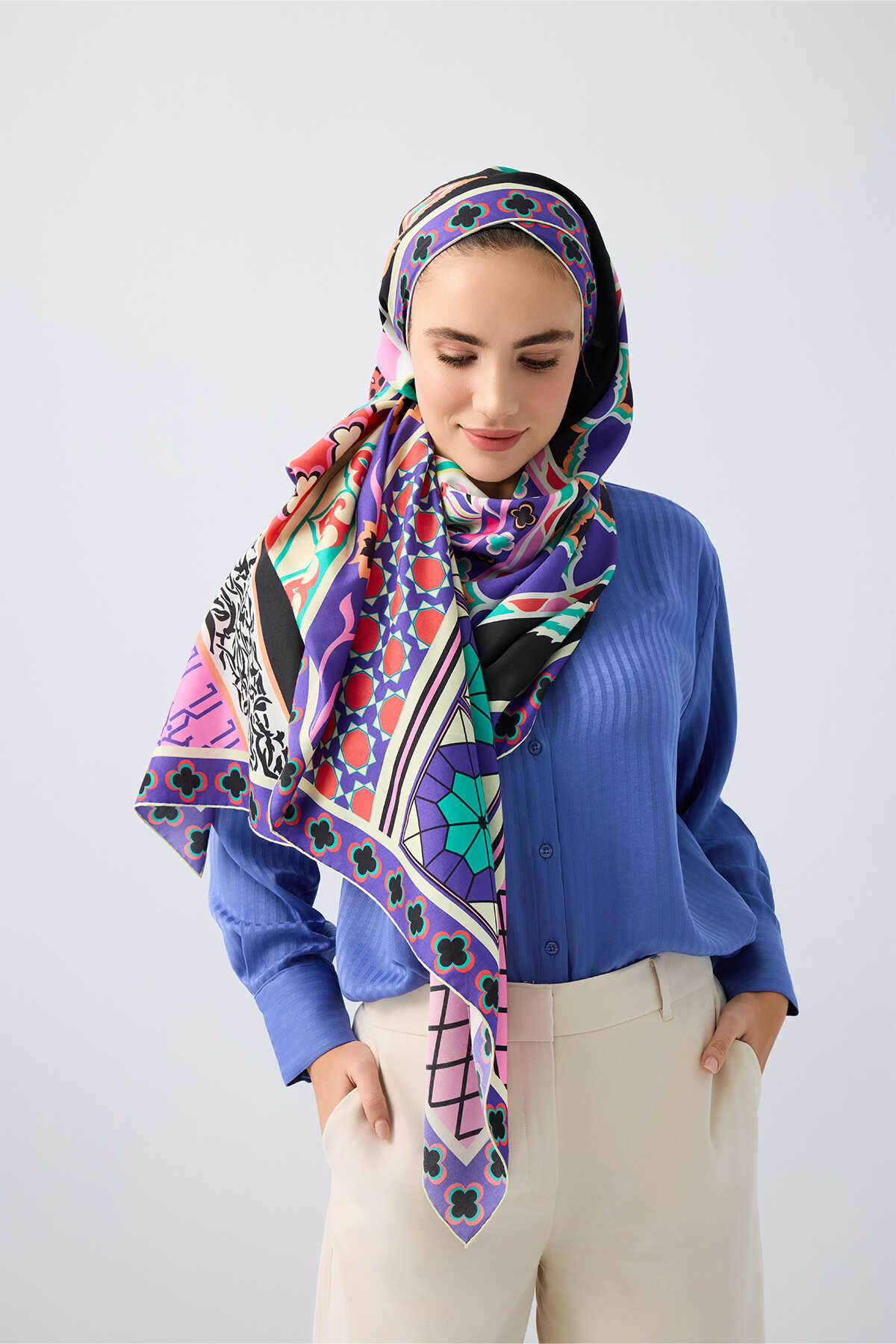 Saray Bahçesi Pembe Pamuk İpek Şal 80x210