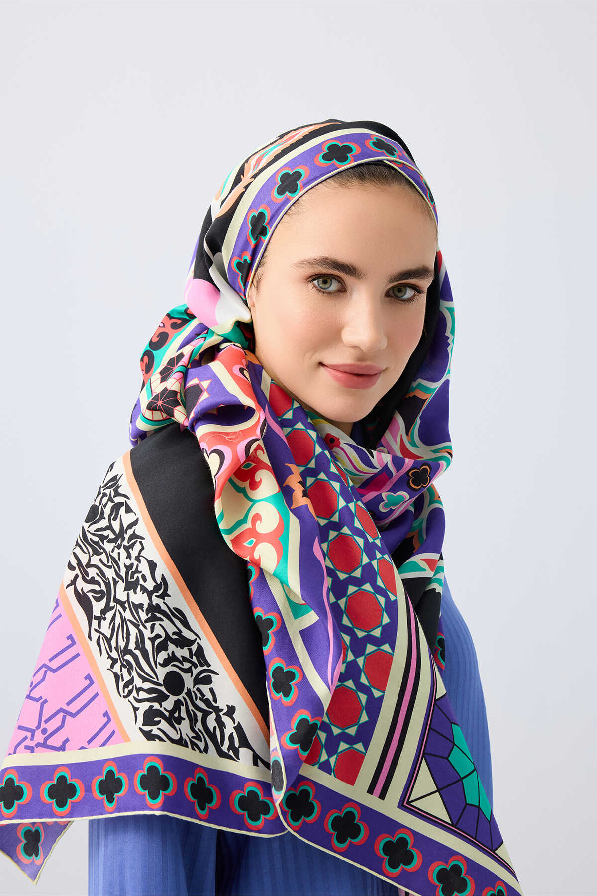 Saray Bahçesi Pembe Pamuk İpek Şal 80x210