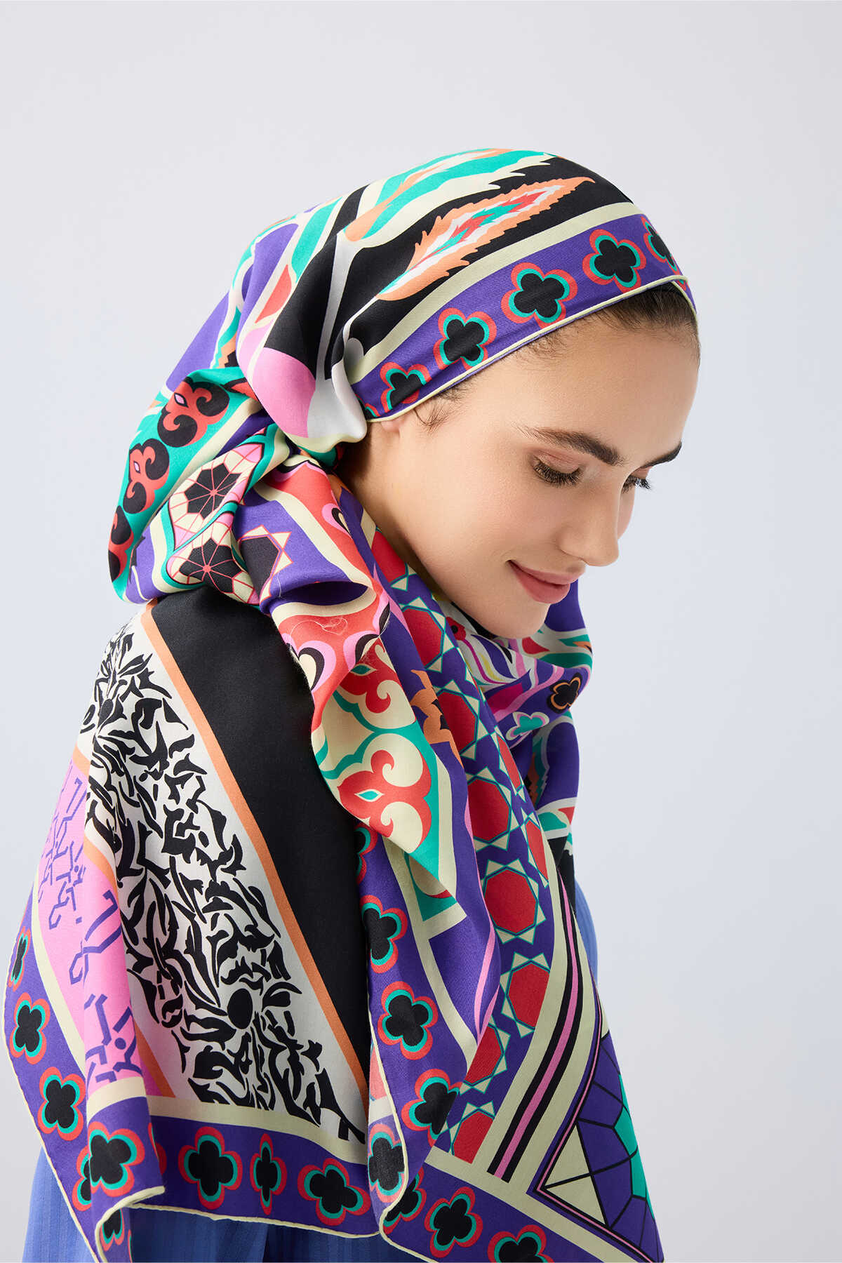 Saray Bahçesi Pembe Pamuk İpek Şal 80x210