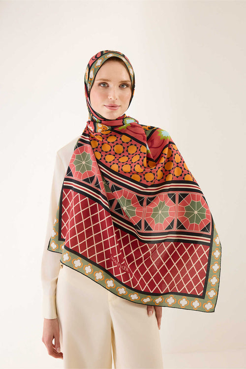 Saray Bahçesi Taba Pamuk İpek Şal 80x210