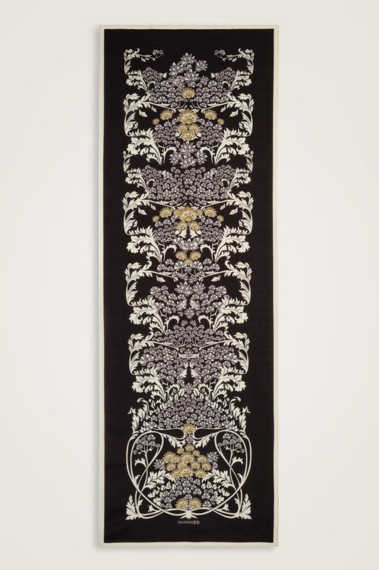 Şark Çiçeği Siyah Floş Pamuk Şal 70x210
