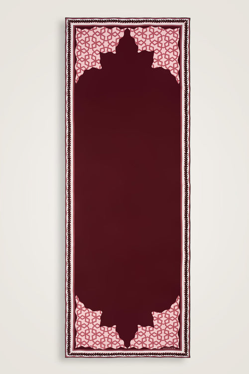 Sekiz Lale Bordo Krep İpek Şal 70x200