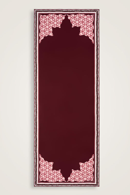 Sekiz Lale Bordo Krep İpek Şal 70x200